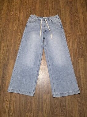 Scotch & Soda Amsterdam Women's Wide Leg Blue Denim Jeans Button Fly Drawstring